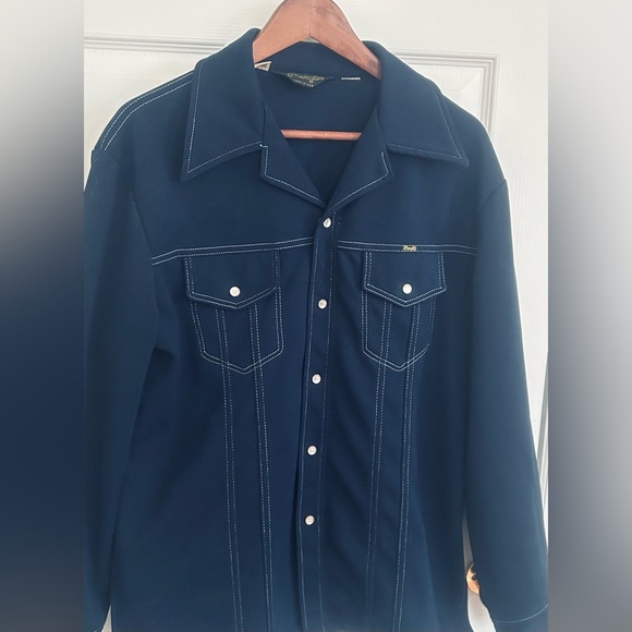 Vintage Wrangler Shirt Men’s L Navy Blue Western Style Disco - Picture 3 of 8